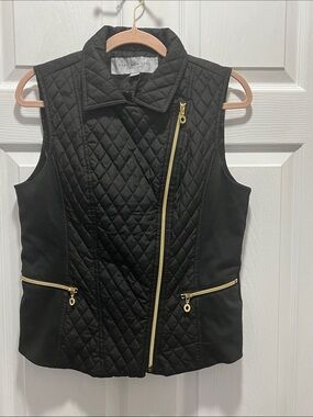Marc New York Black Quilted Moto-Style Vest with Gold Zippers